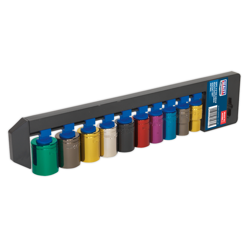 Multi-Coloured Socket Set 10pc 1/2"Sq Drive 6pt WallDrive¨ Metric | Pipe Manufacturers Ltd..