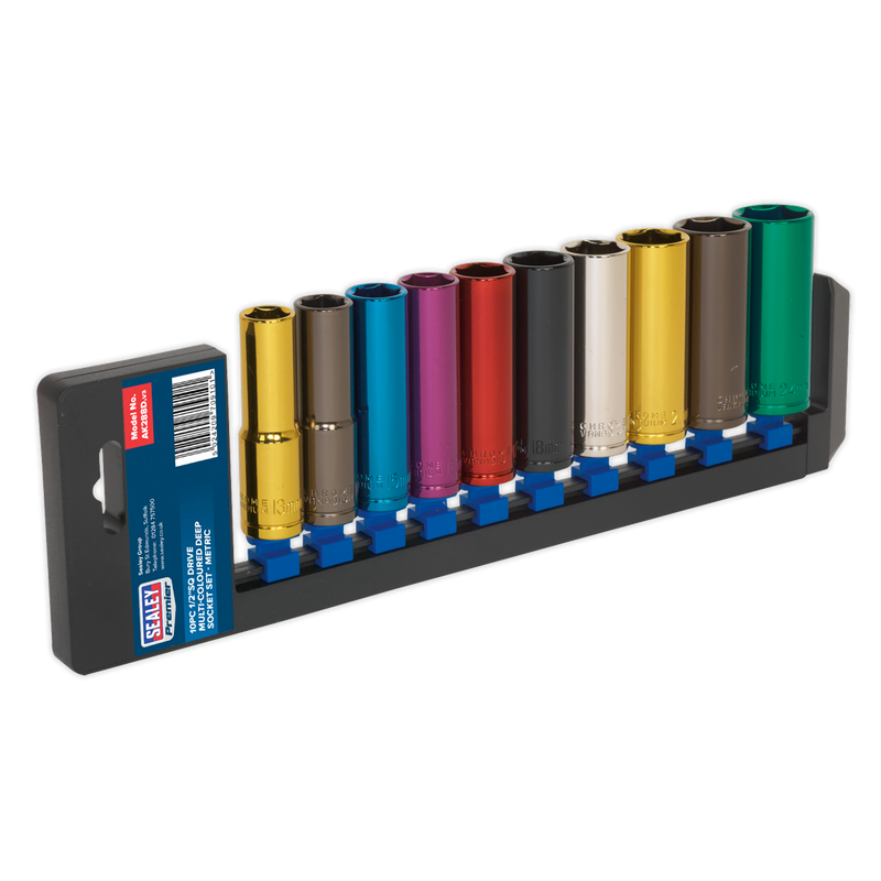 Multi-Coloured Socket Set 10pc 1/2"Sq Drive 6pt Deep WallDrive¨ Metric | Pipe Manufacturers Ltd..