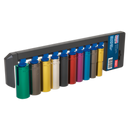 Multi-Coloured Socket Set 10pc 1/2"Sq Drive 6pt Deep WallDrive¨ Metric | Pipe Manufacturers Ltd..