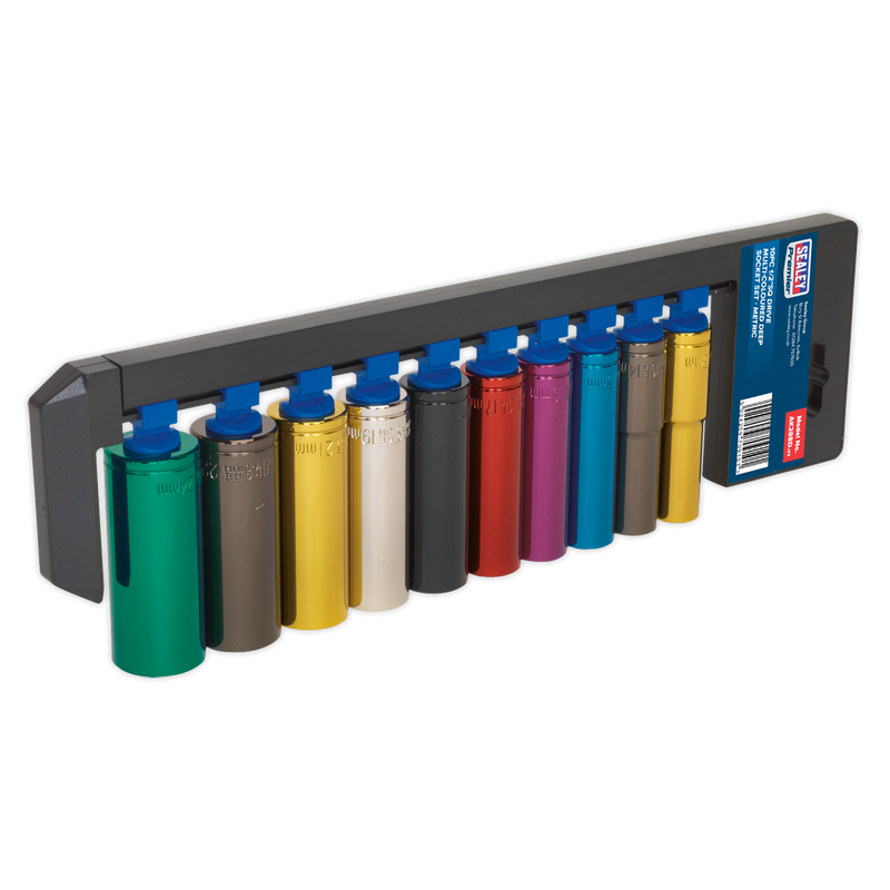 Multi-Coloured Socket Set 10pc 1/2"Sq Drive 6pt Deep WallDrive¨ Metric | Pipe Manufacturers Ltd..