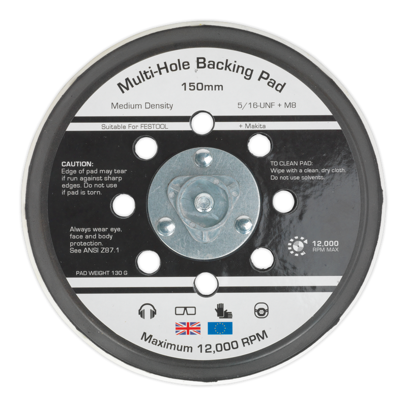 Universal Dust-Free Stick-On DA Backing Pad ¯150mm x 5/16"UNF & M8 | Pipe Manufacturers Ltd..