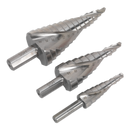 HSS M2 Step Drill Bit Set 3pc Spiral Flute | Pipe Manufacturers Ltd..