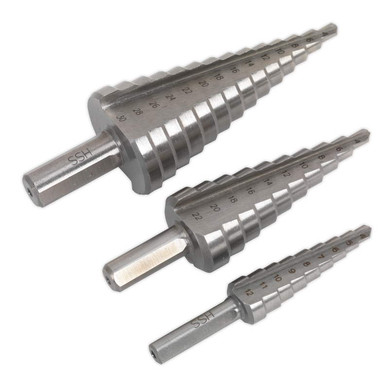 HSS 4341 Step Drill Bit Set 3pc Double Flute | Pipe Manufacturers Ltd..