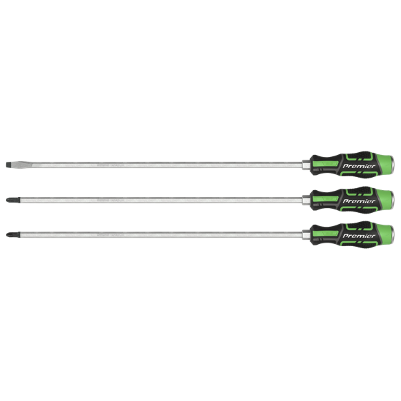 3pc 450mm Extra-Long Hammer-Thru Screwdriver Set Hi-Vis Green
