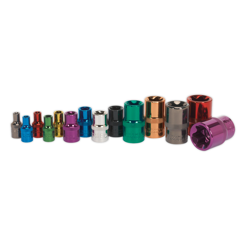 TRX-Star* Socket Set 14pc 1/4", 3/8" & 1/2"Sq Drive E4-E24 Multi-Coloured | Pipe Manufacturers Ltd..