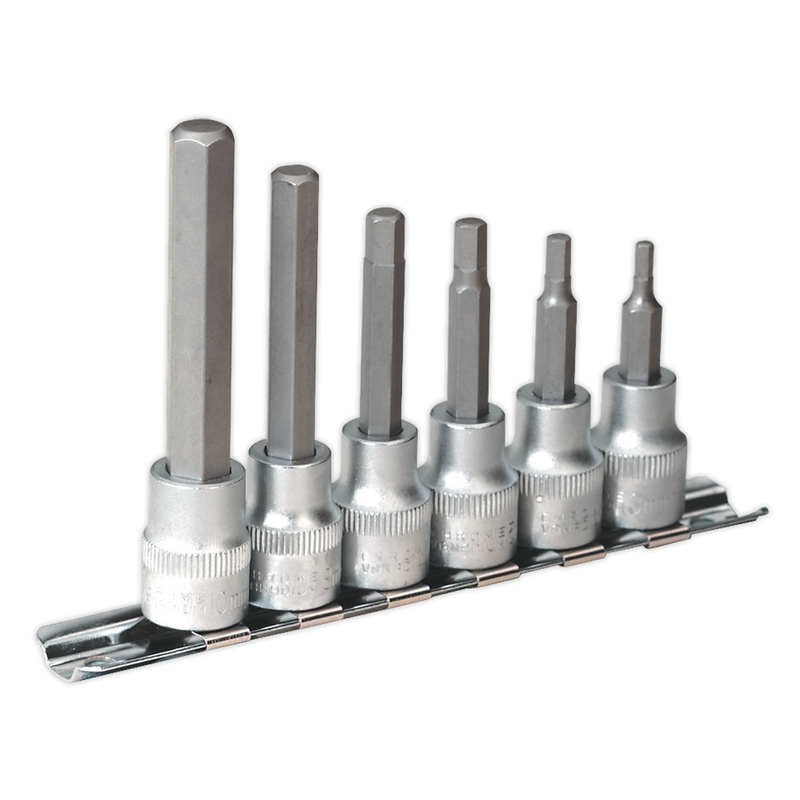 Hex Socket Bit Set with Rail 6pc 3/8"Sq Drive Metric | Pipe Manufacturers Ltd..