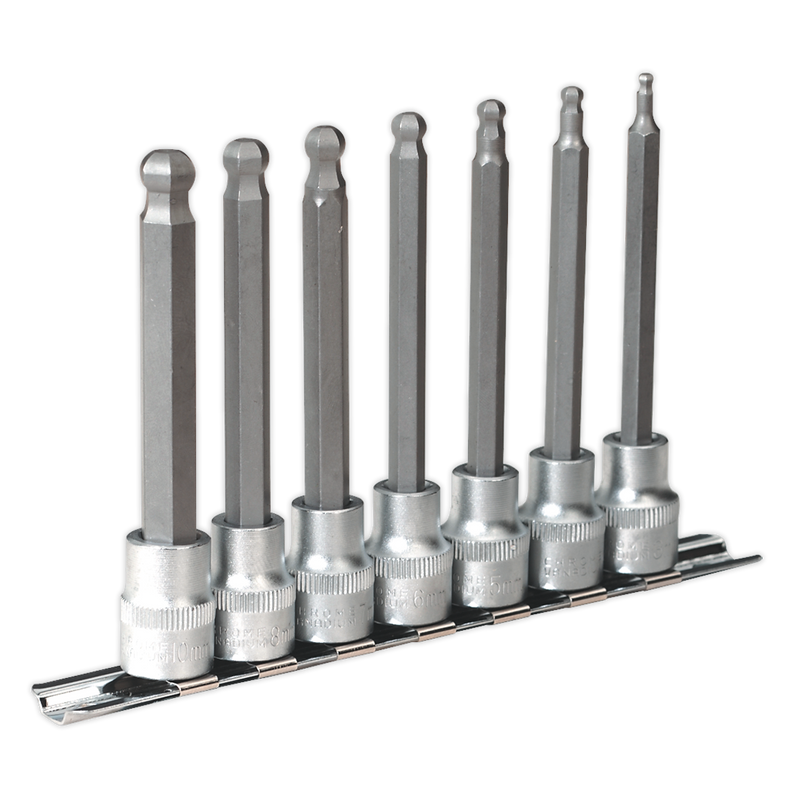 Hex Ball-End Socket Bit Set 7pc Metric 3/8"Sq Drive 100mm | Pipe Manufacturers Ltd..