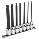 Ball-End Hex Socket Bit Set 7pc 3/8"Sq Drive 110mm Metric | Pipe Manufacturers Ltd..