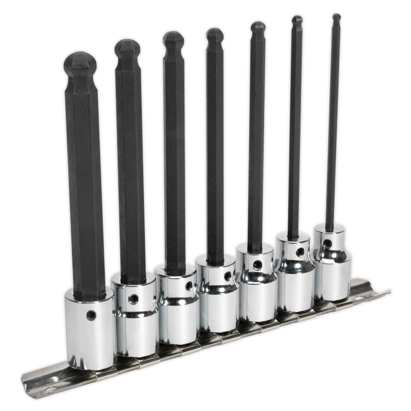 Ball-End Hex Socket Bit Set 7pc 3/8"Sq Drive 110mm Metric | Pipe Manufacturers Ltd..