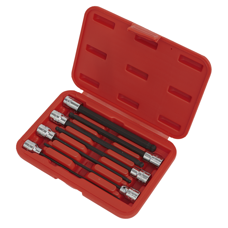 Ball-End Hex Socket Bit Set 7pc 3/8"Sq Drive 150mm Metric | Pipe Manufacturers Ltd..