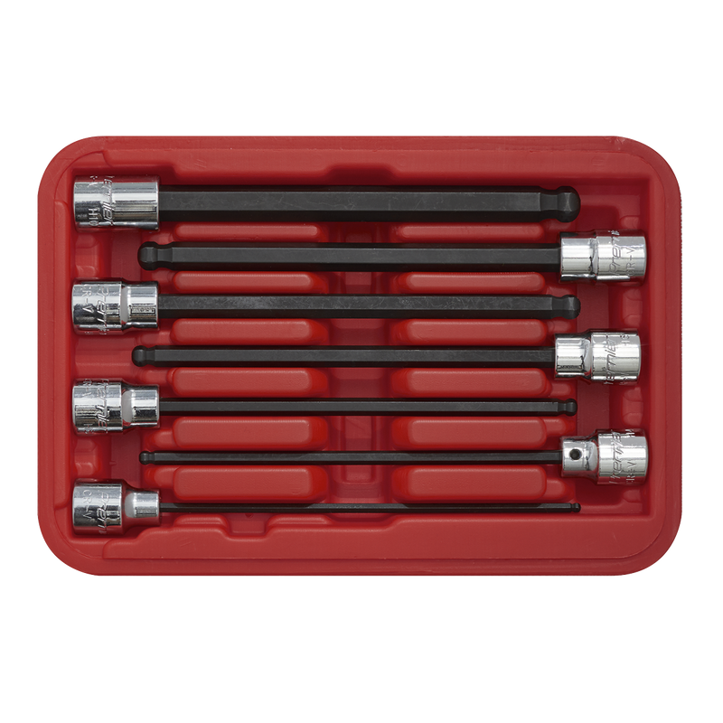 Ball-End Hex Socket Bit Set 7pc 3/8"Sq Drive 150mm Metric | Pipe Manufacturers Ltd..