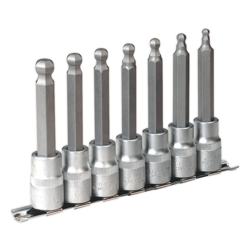 Hex Ball-End Socket Bit Set 7pc 100mm 1/2"Sq Drive Metric | Pipe Manufacturers Ltd..