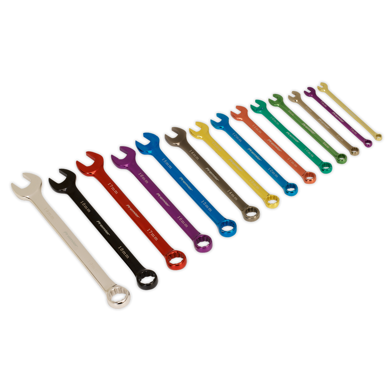 Combination Spanner Set 14pc Multi-Coloured Metric | Pipe Manufacturers Ltd..