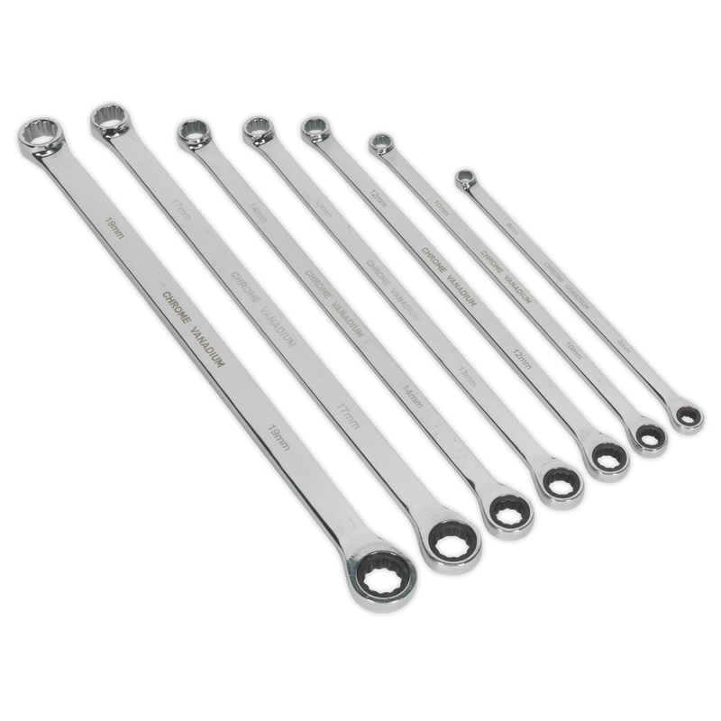 Double Ring Ratchet/Fixed Spanner Set 7pc Extra Long Metric | Pipe Manufacturers Ltd..