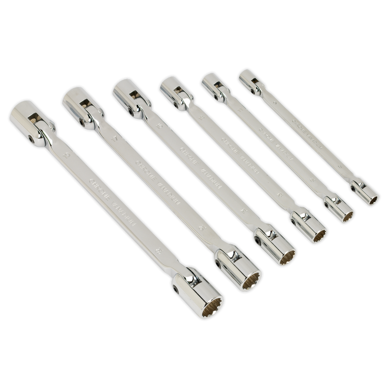 Double Flexi-Head Socket Spanner Set 6pc Fully Polished Metric | Pipe Manufacturers Ltd..