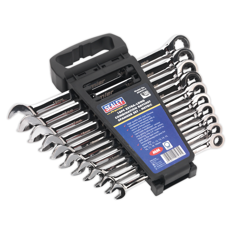 Combination Ratchet Spanner Set 10pc Extra Long Metric | Pipe Manufacturers Ltd..