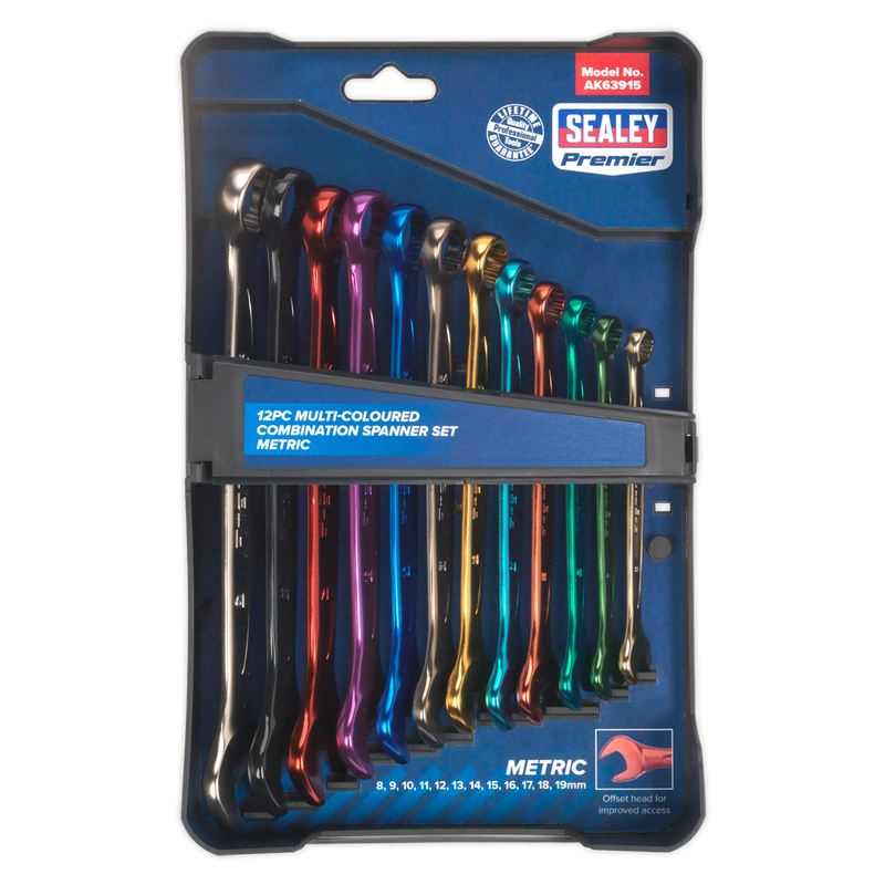 Combination Spanner Set 12pc Multi-Coloured Metric | Pipe Manufacturers Ltd..