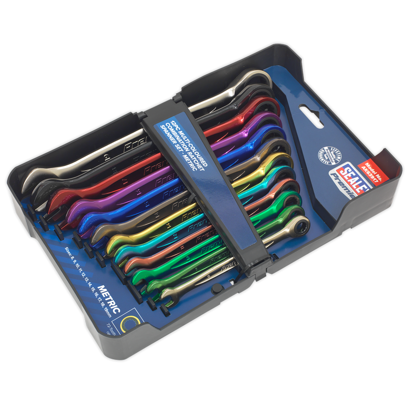 Combination Ratchet Spanner Set 12pc Multi-Coloured Metric | Pipe Manufacturers Ltd..