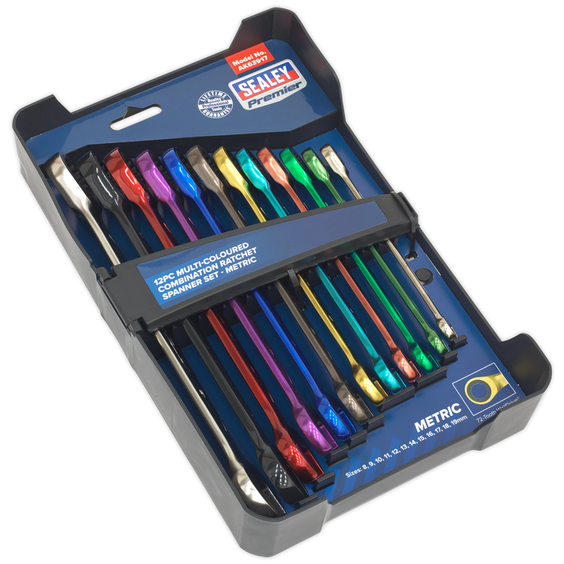 Combination Ratchet Spanner Set 12pc Multi-Coloured Metric | Pipe Manufacturers Ltd..