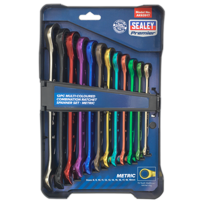 Combination Ratchet Spanner Set 12pc Multi-Coloured Metric | Pipe Manufacturers Ltd..