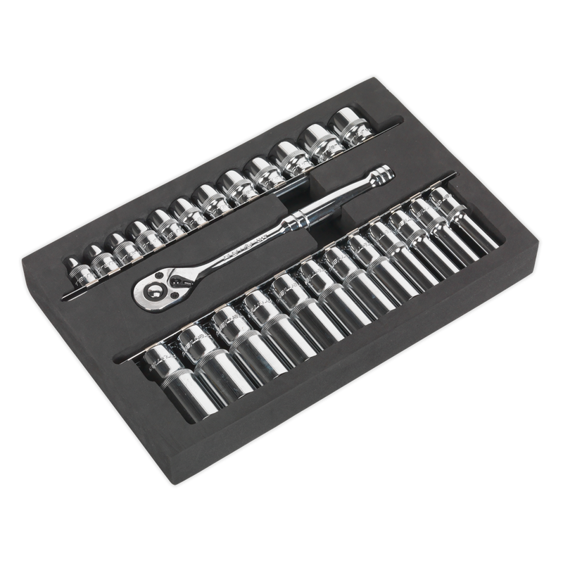 Ratchet Wrench & Socket Rail Set 25pc 3/8"Sq Drive | Pipe Manufacturers Ltd..