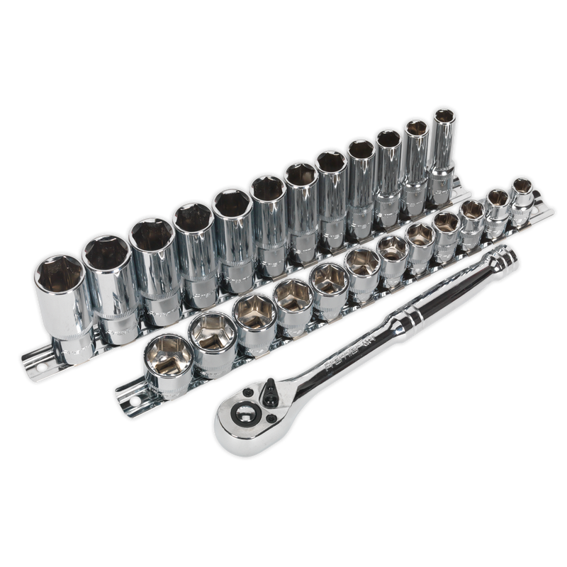 Ratchet Wrench & Socket Rail Set 25pc 3/8"Sq Drive | Pipe Manufacturers Ltd..