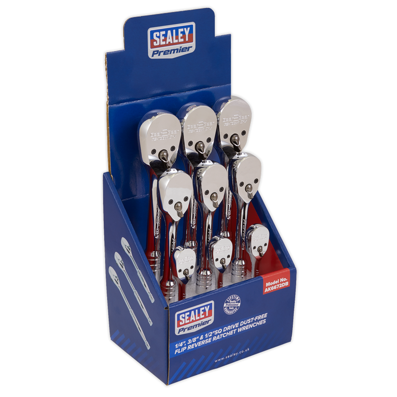 Ratchet Wrenches 1/4", 3/8" & 1/2"Sq Drive Pear-Head Flip Reverse Display Box of 9 | Pipe Manufacturers Ltd..