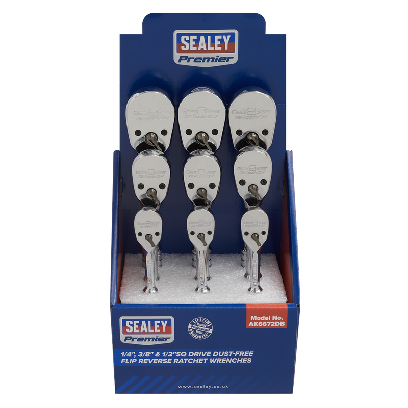 Ratchet Wrenches 1/4", 3/8" & 1/2"Sq Drive Pear-Head Flip Reverse Display Box of 9 | Pipe Manufacturers Ltd..