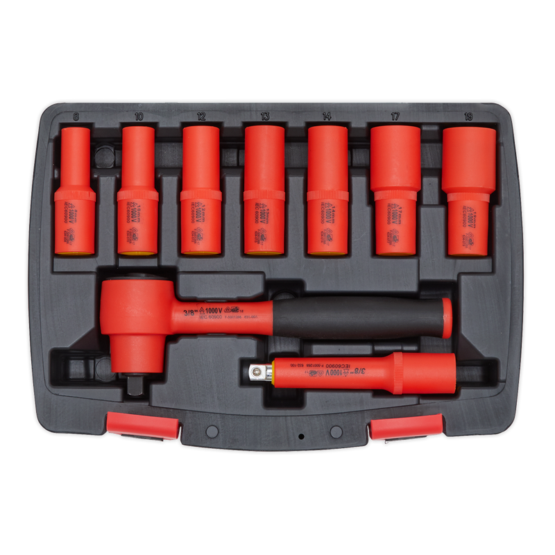 Insulated Socket Set 9pc 3/8"Sq Drive 6pt WallDrive¨ VDE Approved | Pipe Manufacturers Ltd..