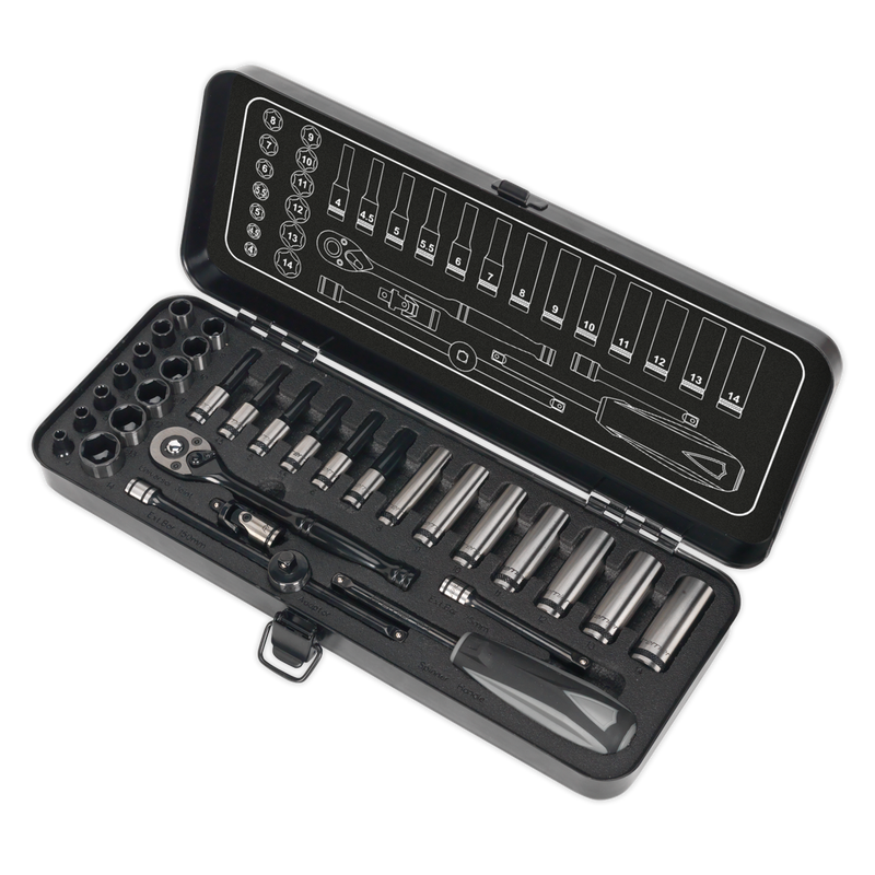 Socket Set 32pc 1/4"Sq Drive 6pt WallDrive¨ Metric Black Series | Pipe Manufacturers Ltd..