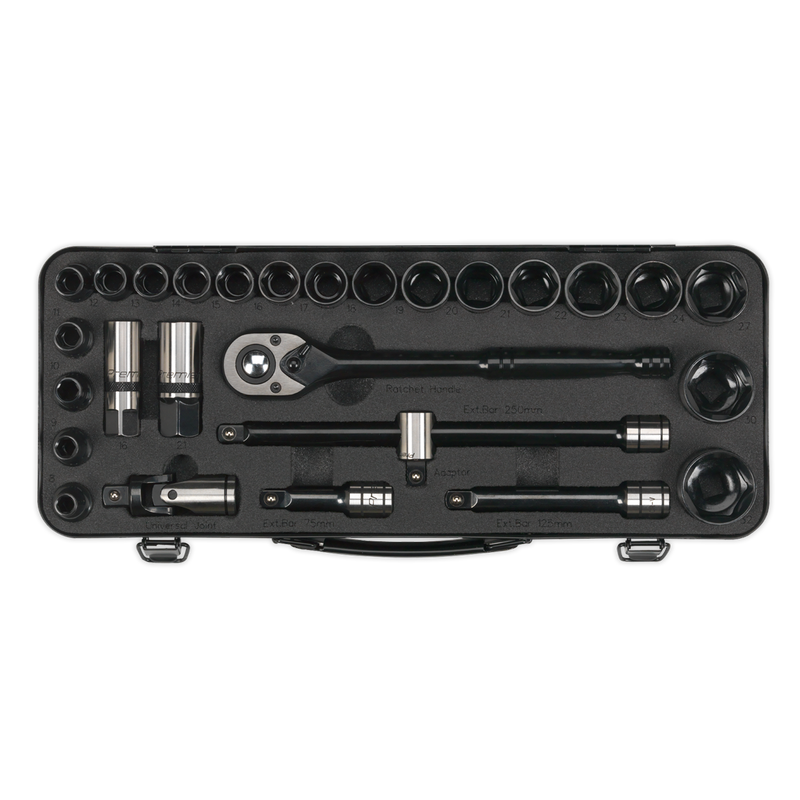 Socket Set 28pc 1/2"Sq Drive 6pt WallDrive¨ Metric Black Series | Pipe Manufacturers Ltd..