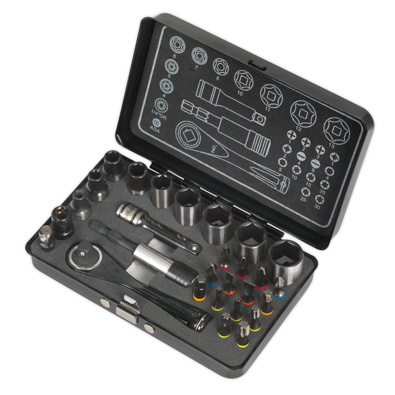 Socket & Impact Grade Torsion Bit Set 28pc 1/4"Sq Drive Micro Premier Black Series | Pipe Manufacturers Ltd..