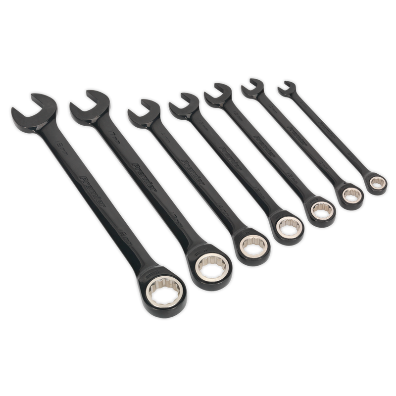 Combination Ratchet Spanner Set 7pc Black Series Metric | Pipe Manufacturers Ltd..