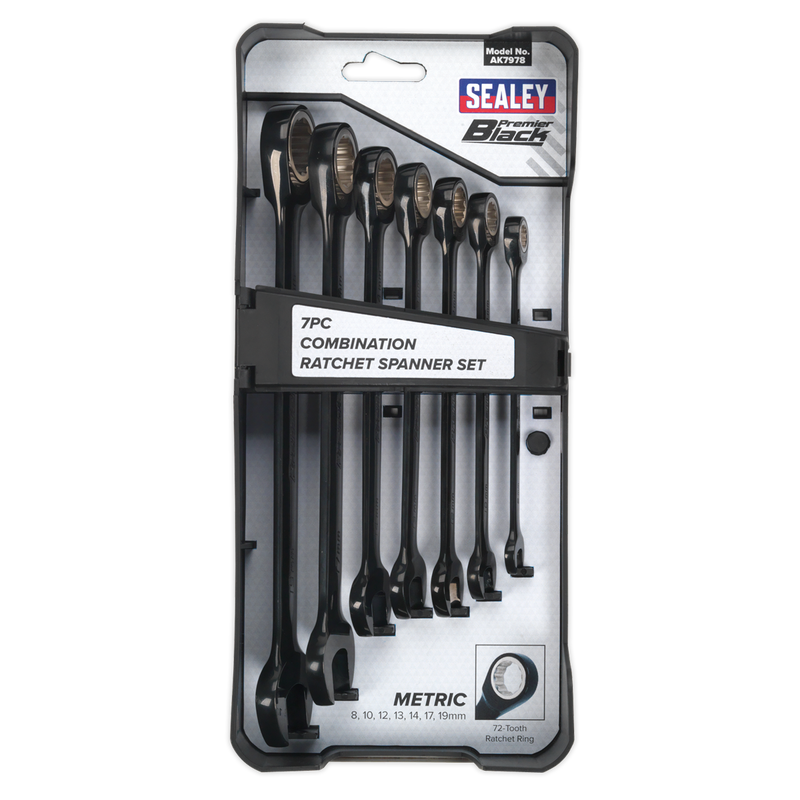 Combination Ratchet Spanner Set 7pc Black Series Metric | Pipe Manufacturers Ltd..