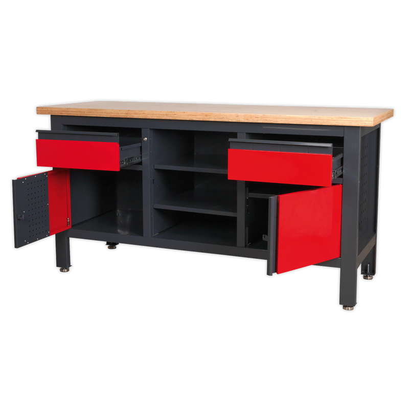 Workstation with 2 Drawers, 2 Cupboards & Open Storage | Pipe Manufacturers Ltd..