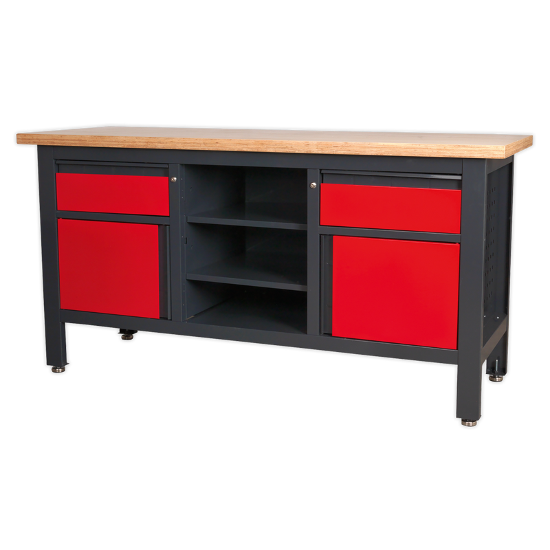 Workstation with 2 Drawers, 2 Cupboards & Open Storage | Pipe Manufacturers Ltd..