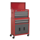 Topchest & Rollcab Combination 6 Drawer with Ball Bearing Slides - Red/Grey | Pipe Manufacturers Ltd..