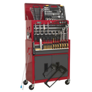 Topchest & Rollcab Combination 6 Drawer with Ball Bearing Slides - Red/Grey & 128pc Tool Kit | Pipe Manufacturers Ltd..