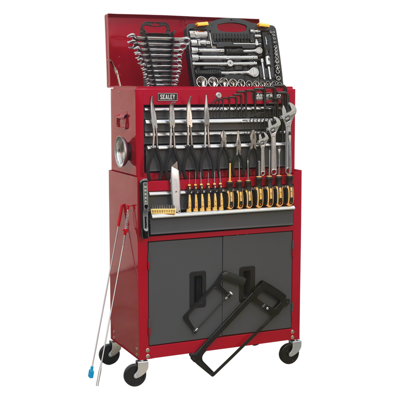 Topchest & Rollcab Combination 6 Drawer with Ball Bearing Slides - Red/Grey & 128pc Tool Kit | Pipe Manufacturers Ltd..
