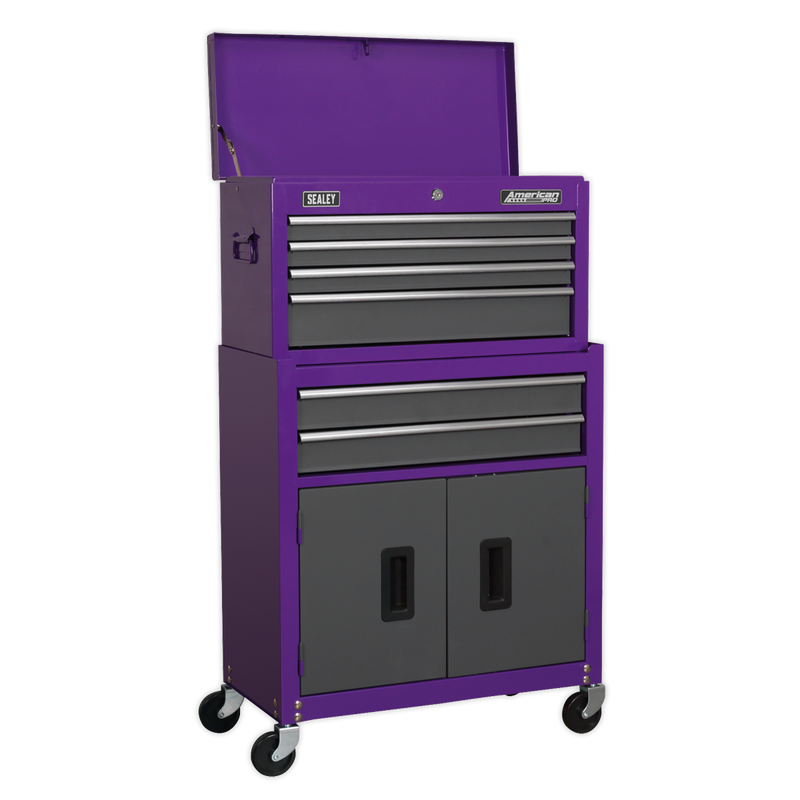 Topchest & Rollcab Combination 6 Drawer with Ball Bearing Slides - Purple/Grey | Pipe Manufacturers Ltd..