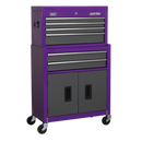Topchest & Rollcab Combination 6 Drawer with Ball Bearing Slides - Purple/Grey | Pipe Manufacturers Ltd..