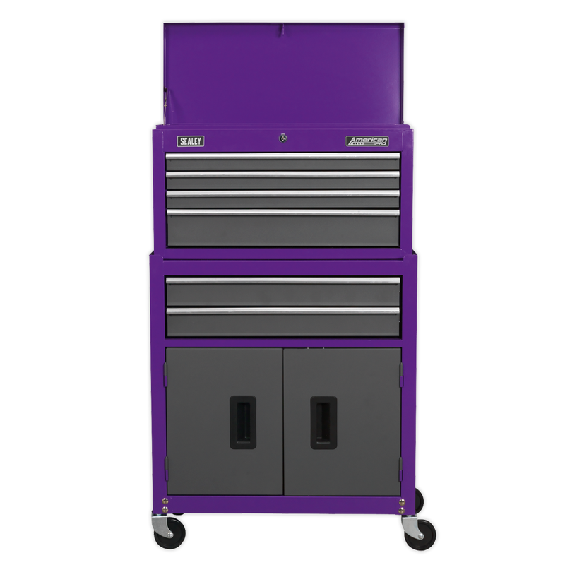 Topchest & Rollcab Combination 6 Drawer with Ball Bearing Slides - Purple/Grey | Pipe Manufacturers Ltd..