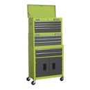 Topchest, Mid-Box & Rollcab 9 Drawer Stack - Hi-Vis Green | Pipe Manufacturers Ltd..