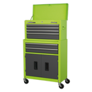 Topchest & Rollcab Combination 6 Drawer with Ball Bearing Slides - Hi-Vis Green/Grey | Pipe Manufacturers Ltd..