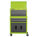 Topchest & Rollcab Combination 6 Drawer with Ball Bearing Slides - Hi-Vis Green/Grey | Pipe Manufacturers Ltd..