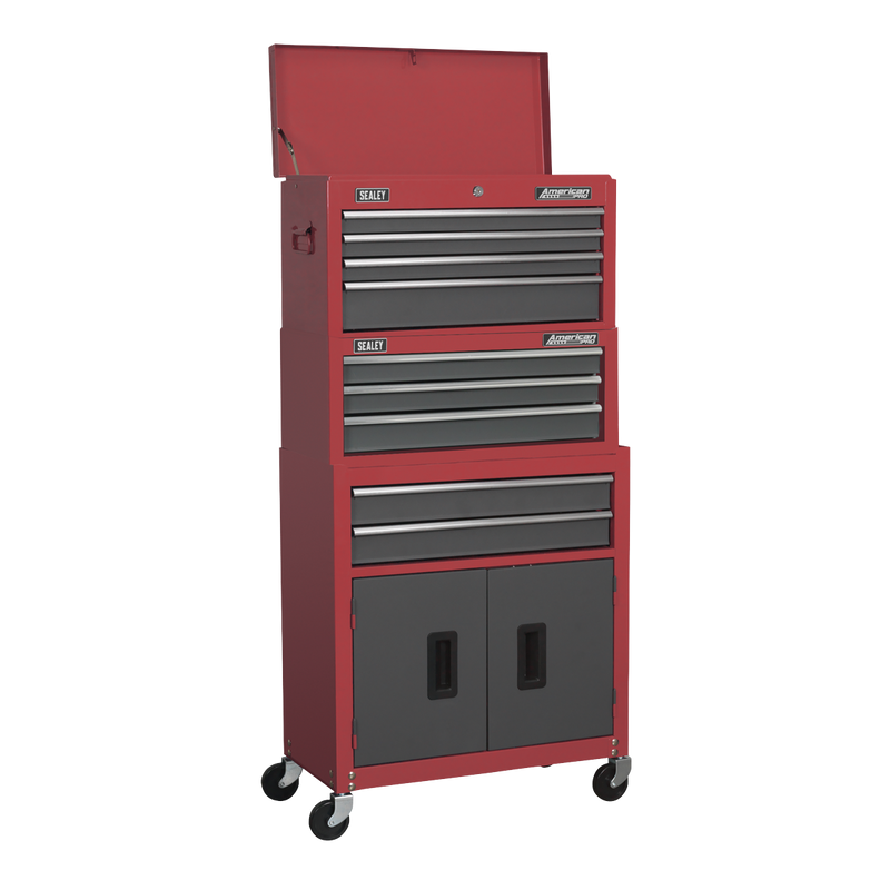 Topchest, Mid-Box & Rollcab 9 Drawer Stack - Red | Pipe Manufacturers Ltd..