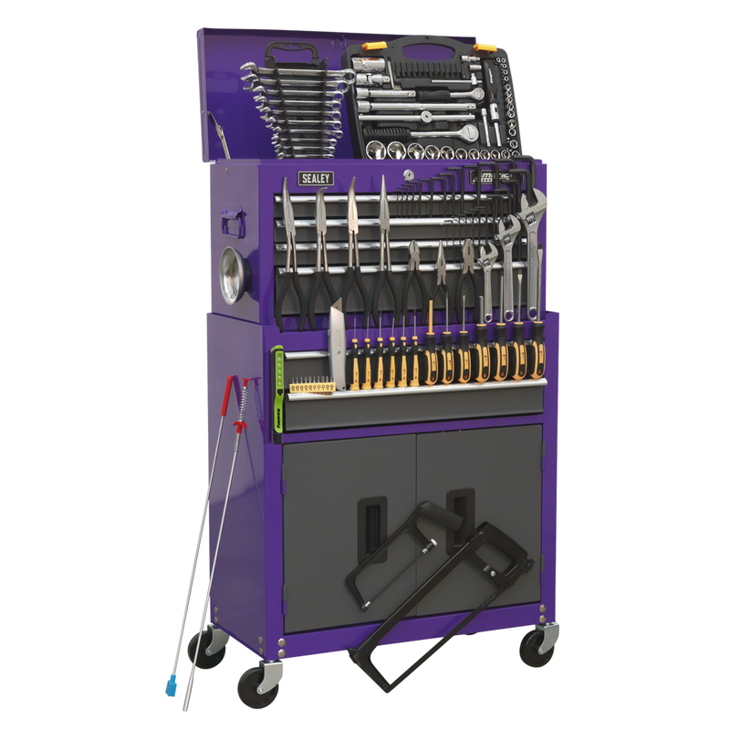 Topchest & Rollcab Combination 6 Drawer with Ball Bearing Slides - Purple/Grey & 128pc Tool Kit | Pipe Manufacturers Ltd..