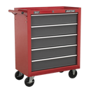 Rollcab 5 Drawer with Ball Bearing Slides - Red/Grey | Pipe Manufacturers Ltd..