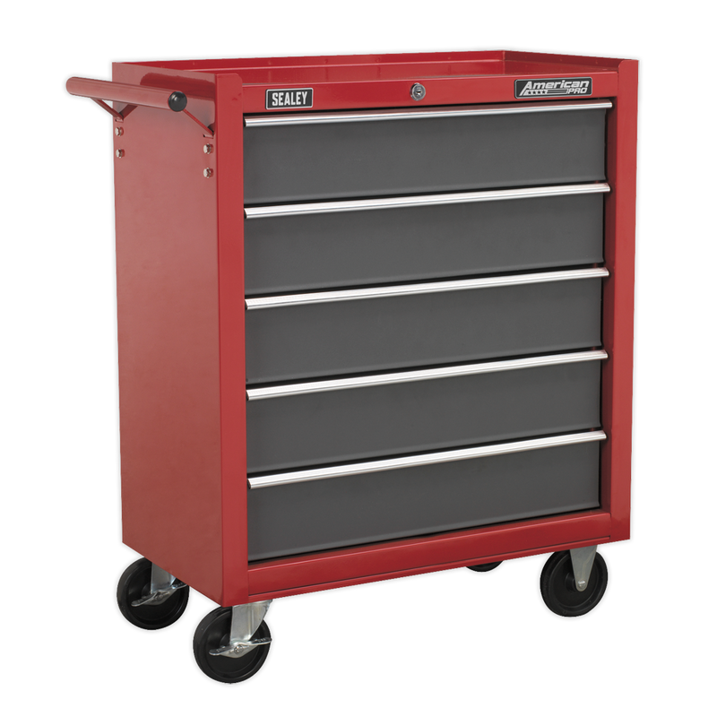 Rollcab 5 Drawer with Ball Bearing Slides - Red/Grey | Pipe Manufacturers Ltd..