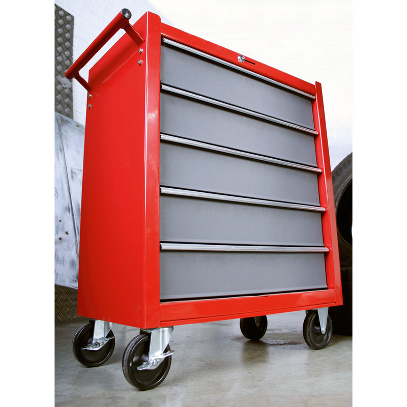 Rollcab 5 Drawer with Ball Bearing Slides - Red/Grey | Pipe Manufacturers Ltd..